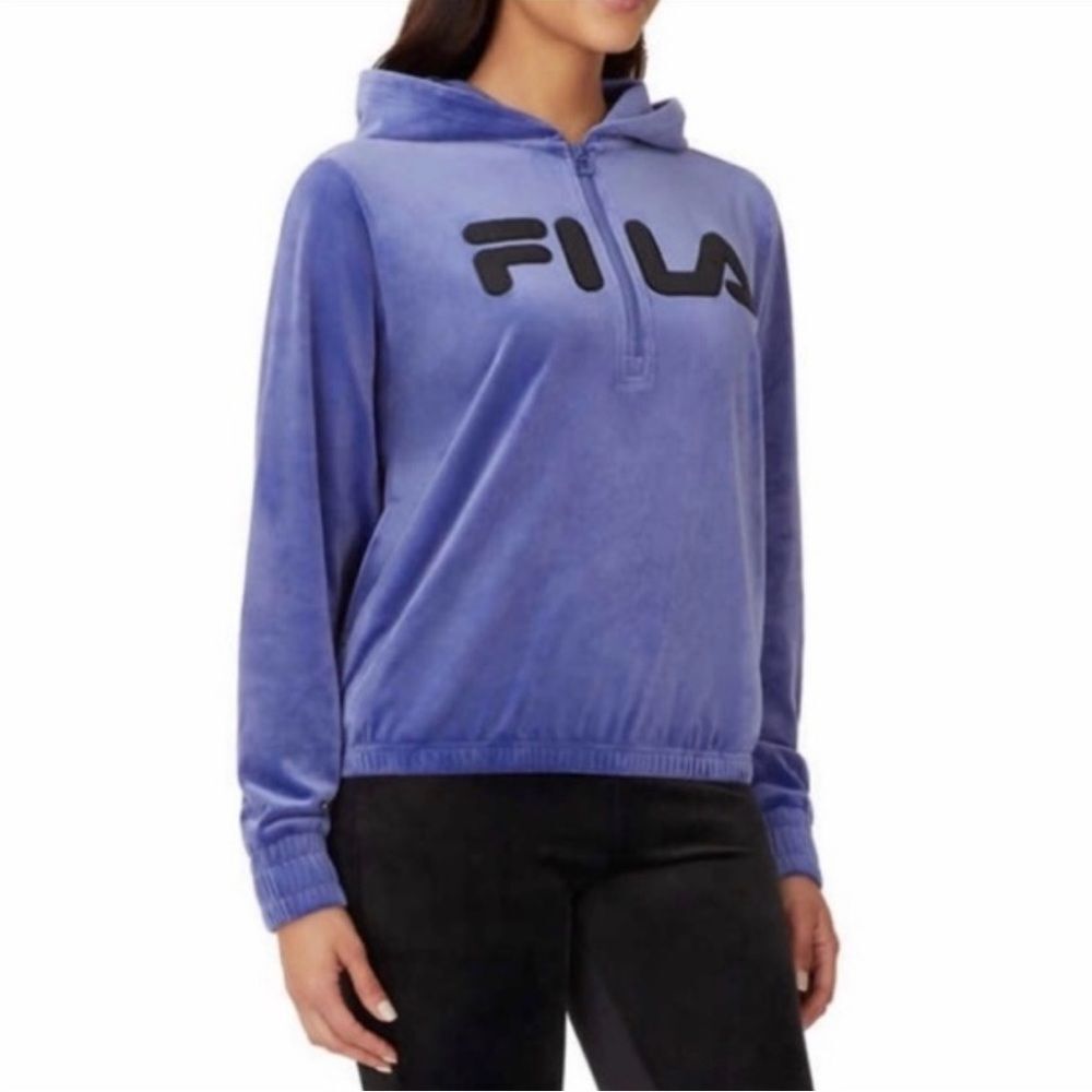 Fila Womens Velour Quarter Hoodie Marlin(Blue) Size XS